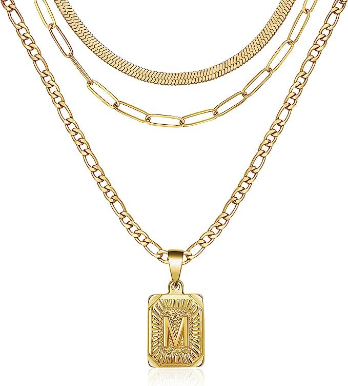 JoycuFF Gold Initial Necklaces Gift for Women,18K Gold Plated Dainty Layering Paperclip Link Chai... | Amazon (US)