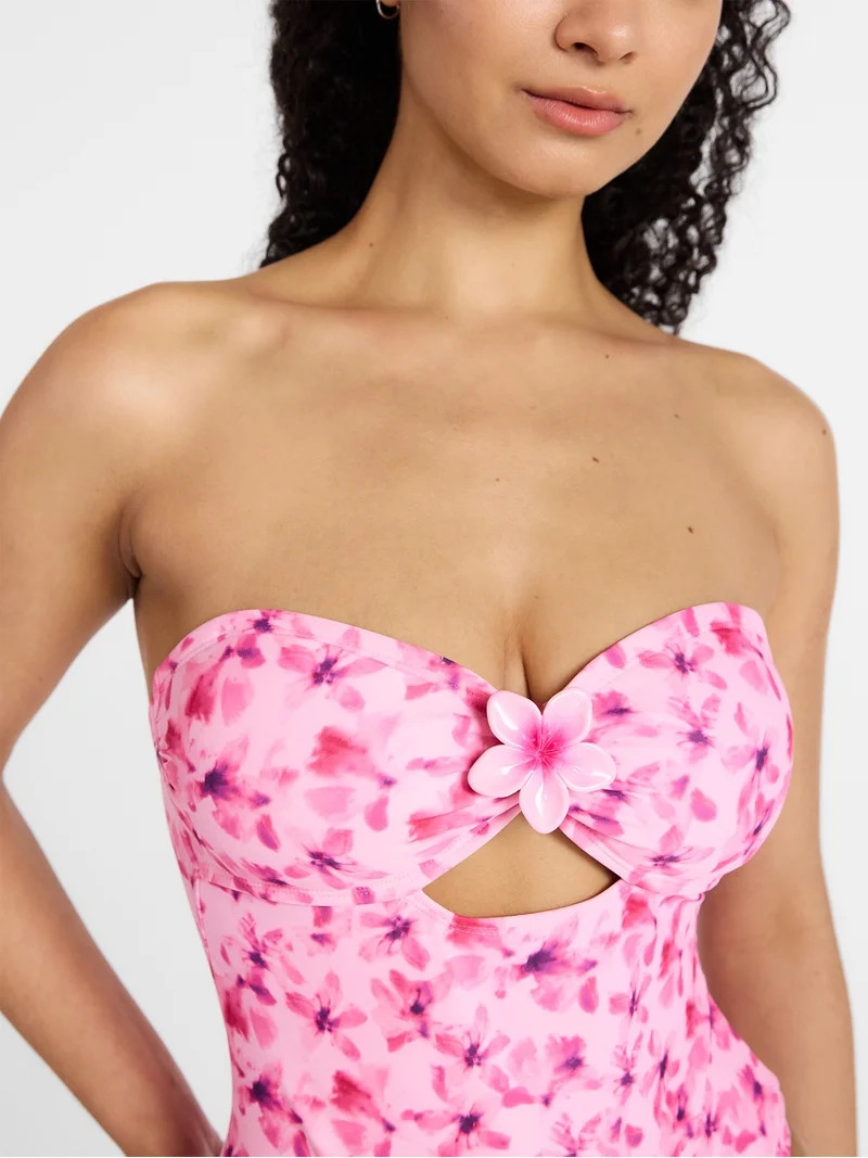 No Boundaries Floral Cut Out Bandeau One Piece Swimsuit, Women's XXS -XXL | Walmart (US)
