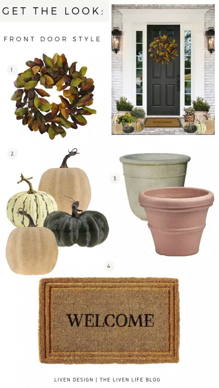 Elegant fall front door. Front door decor. Outdoor front door lights. Outdoor sconce. Fall wreath.  Outdoor planter. Decorative pumpkins. Heirloom pumpkins. Coir doormat. Home decor. Amazon decor. Target decor. Burgundy wreath. Fake pumpkin. Realistic faux pumpkins. Green pumpkin. Cream pumpkins. Lanterns

#LTKSeasonal #LTKHome #LTKSaleAlert