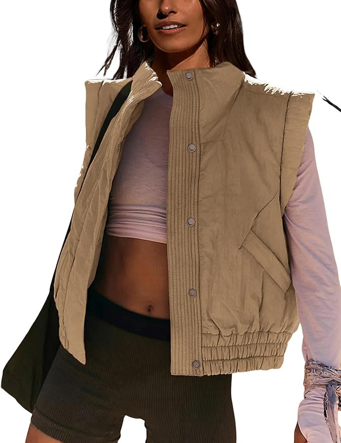 UANEO Womens Crop Vest Cropped Puffer Vest Quilted Lightweight Padded Gilet with Pockets | Amazon (US)