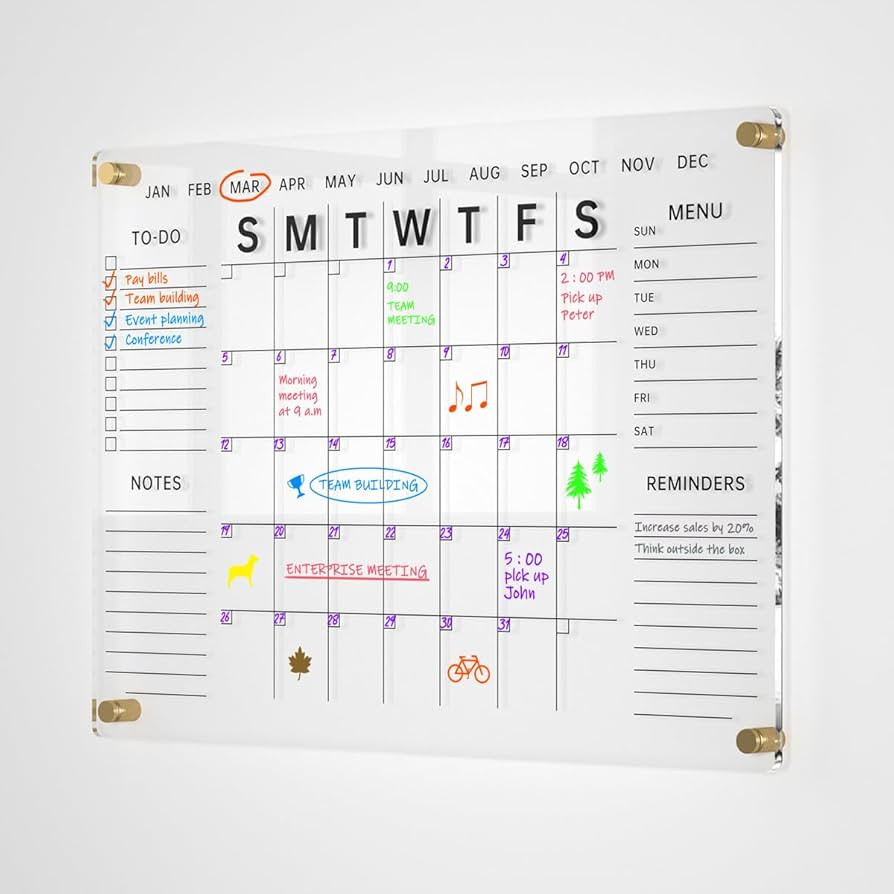 24x16" Acrylic Wall Calendar with Dry Erase Surface, Streamlined Monthly Planner Board, Includes ... | Amazon (US)