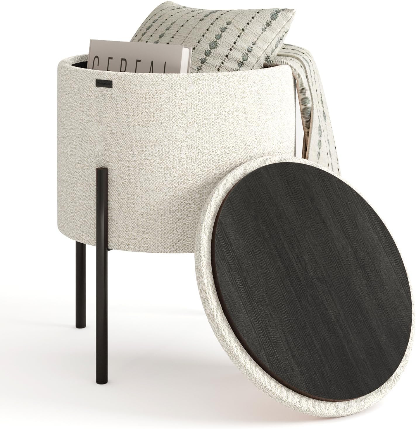 Round Ottoman with Storage, Boucle Storage Ottoman, Foot Stool Ottoman, Makeup Vanity Stool, Small Ottomans Foot Rest, Modern Ottomans for Living Room and Bedroom, Cream | Amazon (US)