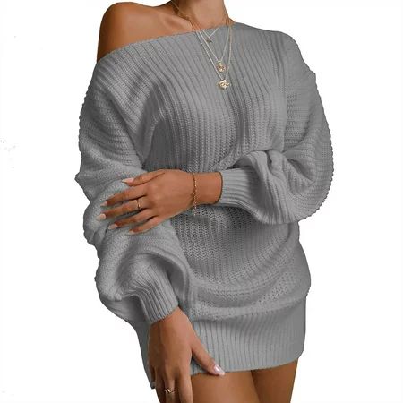 VEAREAR Dress Cotton Acrylic Fiber Solid Color Puff Sleeve Loose Fit Grey,Dress for women,Maxi,Boho, | Walmart (US)