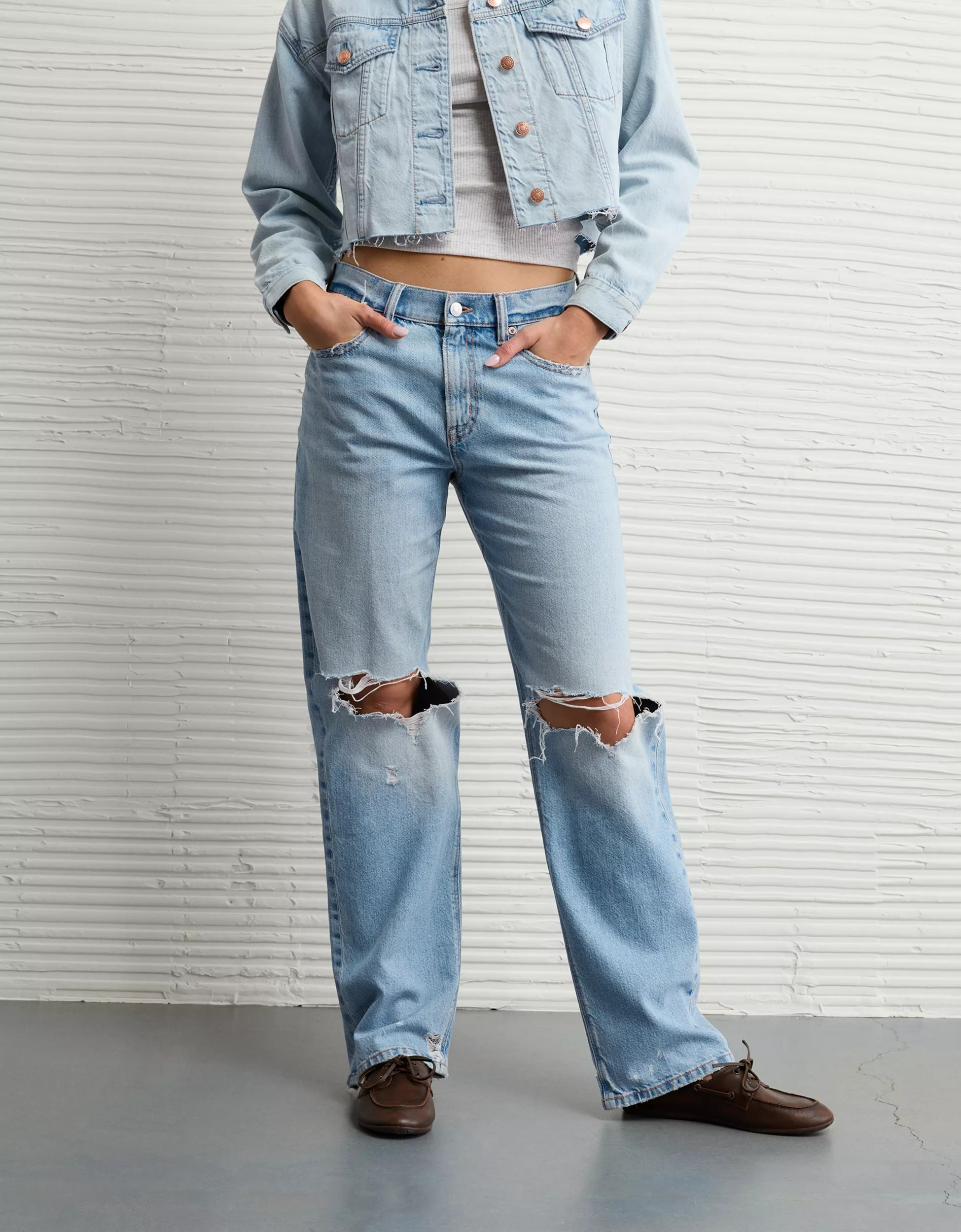 AE Strigid Ripped Low-Rise Ex-Boyfriend Jean | American Eagle Outfitters (US & CA)