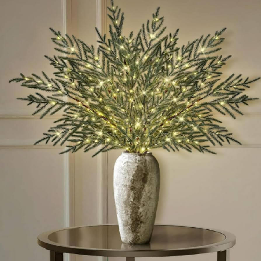 6Pcs 35" Lighted Norfolk Pine Branches for Vase, Long Greenery Pine Stems | Amazon (US)