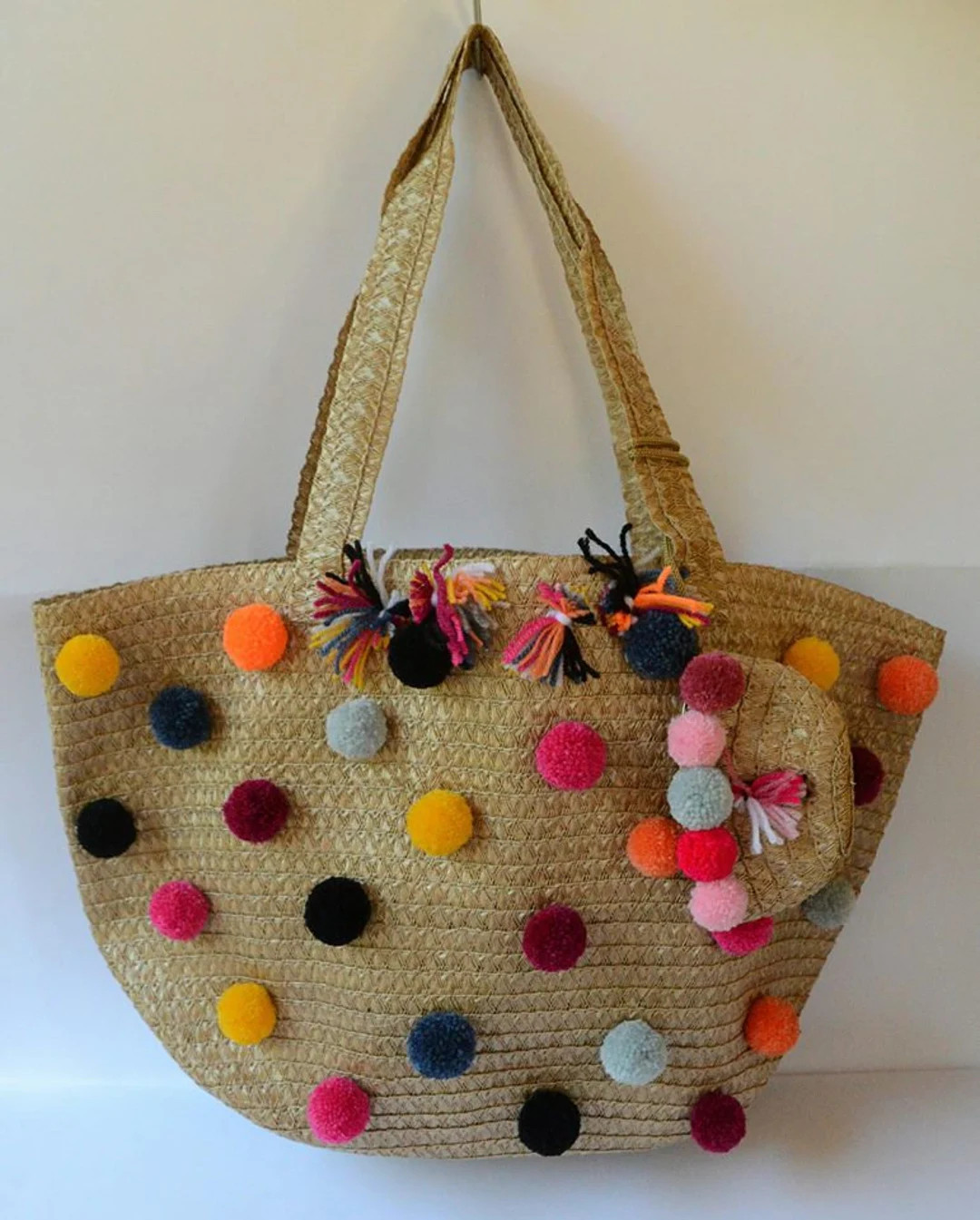 Straw handbags for women, Beach handbag with pompoms | Etsy (US)