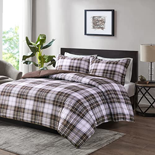 Madison Park Essentials Parkston Plaid Comforter, Matching Sham, 3M Scotchguard Stain Release Cover, Hypoallergenic All Season Bedding-Set, Full/Queen, Brown, 3 Piece | Amazon (US)
