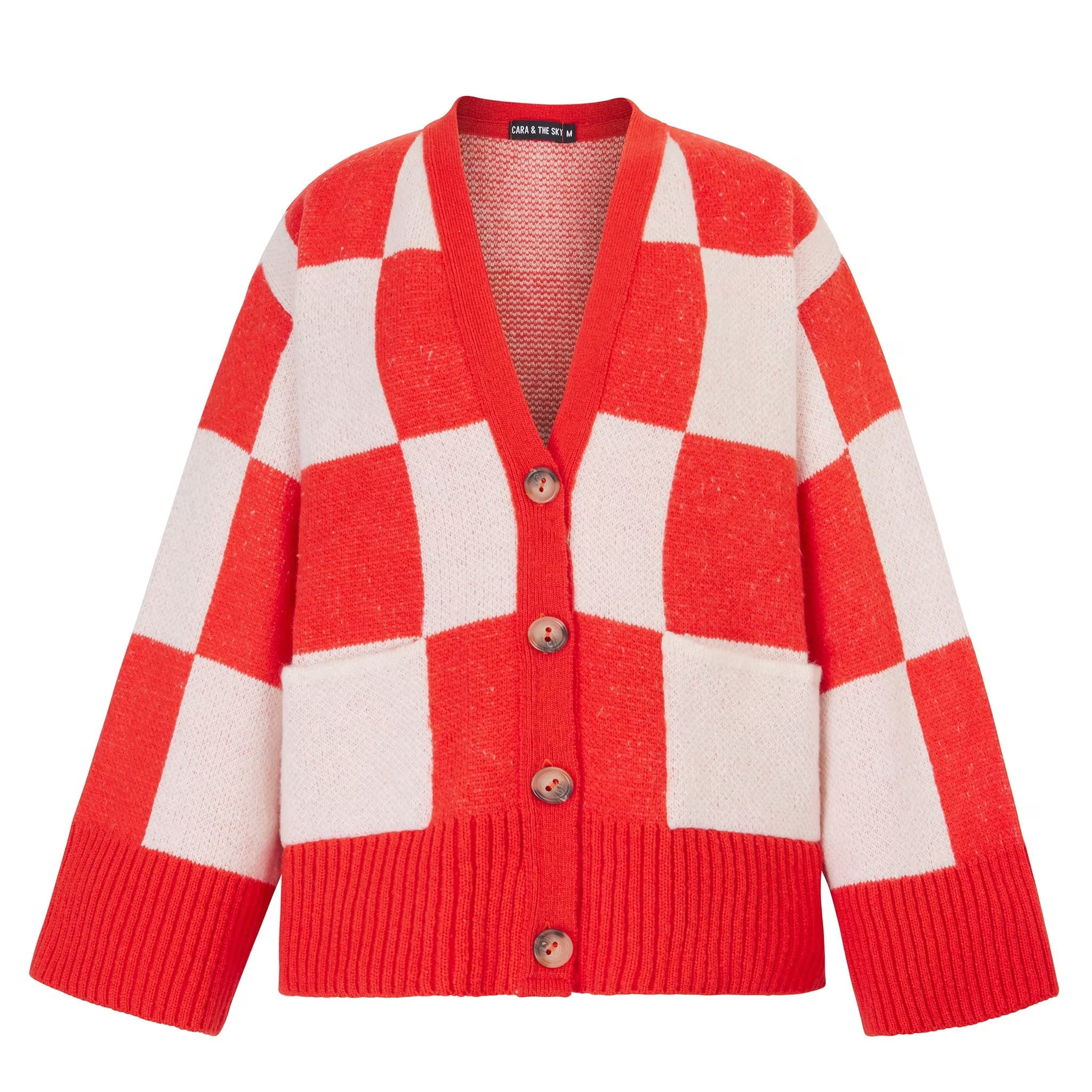 Candice Checked Wide Sleeve Cardigan - Red & White | Wolf & Badger