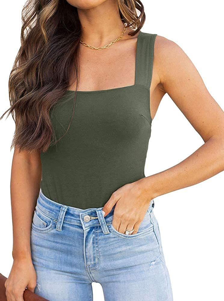 REORIA Womens Sexy Square Neck Sleeveless Tank Tops Bodysuits Clubwear | Amazon (US)