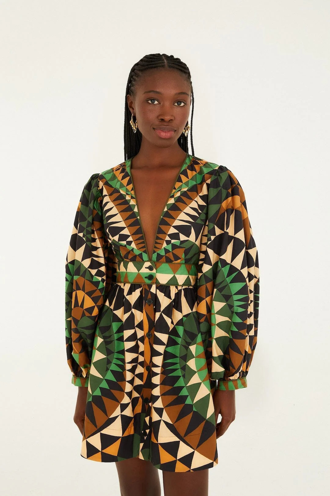 Green Heart Deco Puff Sleeve Organic Cotton Mini Dress | FARM Rio | FarmRio (US)