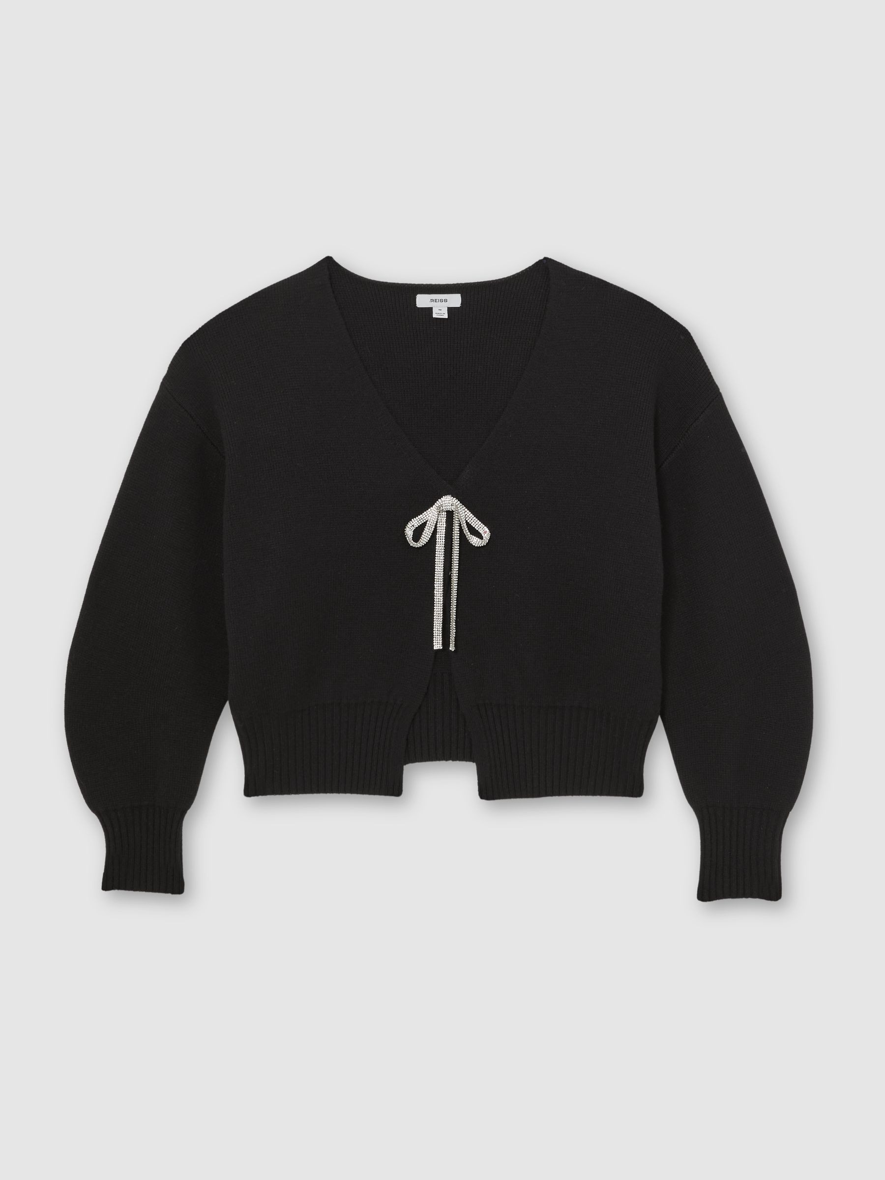 Wool-Blend Crystal-Bow Cardigan With Cashmere in Black | Reiss UK
