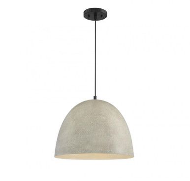 Pendant, 1-Light, LED, Concrete with Matte Black, 16"W (8040ACM) | Lighting Reimagined