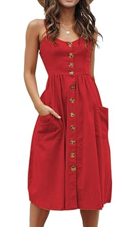 ECHOINE Women's Summer Dresses, Floral Boho Spaghetti Strap Button Down Swing Midi Beach Dress wi... | Amazon (US)