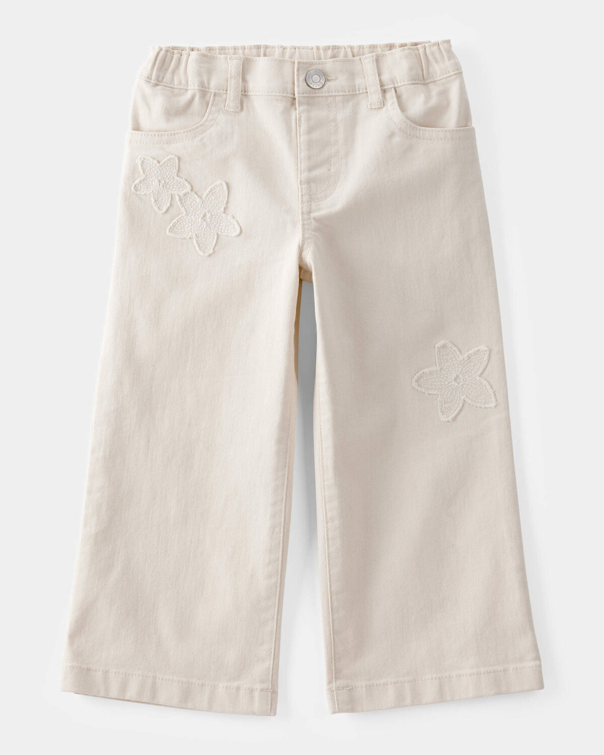 Toddler Embroidered Stretch Denim Wide Leg Jeans - Cream | Carter's Inc
