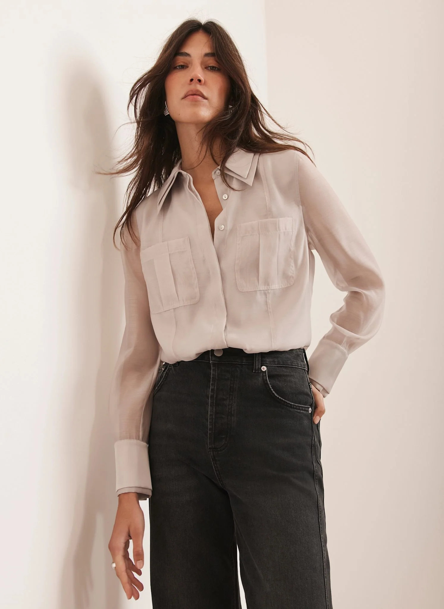 Neutral Statement Collar Shirt | Mint Velvet