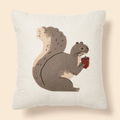 Squirrel Square Throw Pillow Almond/Gray - Spritz&#8482; | Target