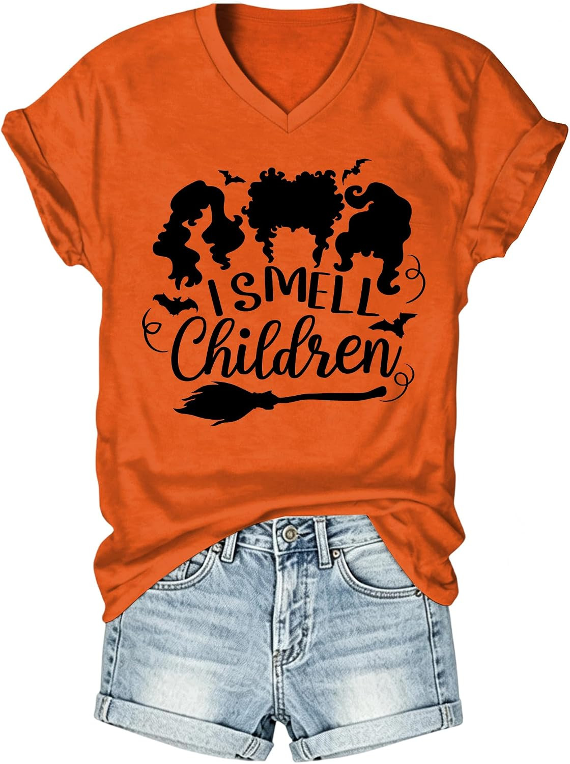 Womens I Smell Children Halloween Shirts Vneck Hocus Pocus Witch Tee | Amazon (US)