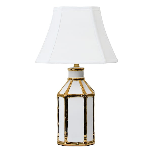 Gold & White Bamboo Ceramic Medium Lamp, 24" | At Home