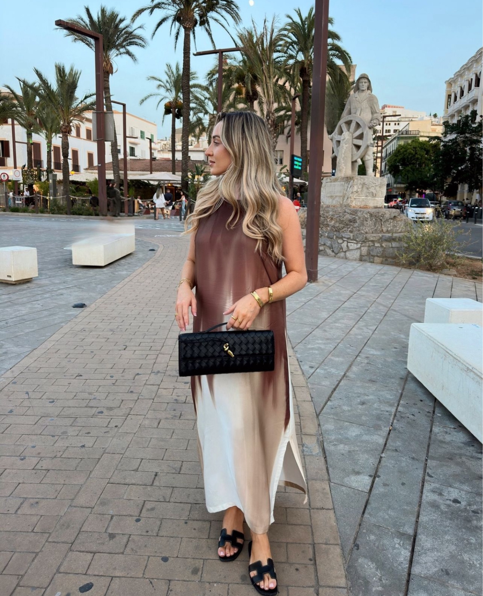Another gorgeous maxi floaty dress from Marks and Spencer, brown sunset vibes dress with black and gold accessories 

#LTKsummer #LTKluxury #LTKeurope