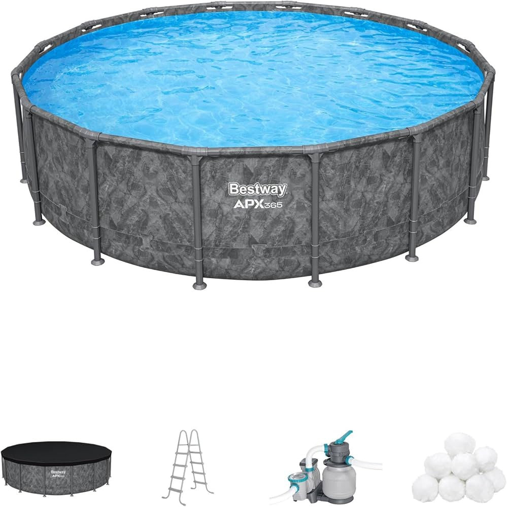 Bestway APX 365 16' x 48" Round Above Ground Pool Set with Sand Filter Pump, Ladder, and Cover, D... | Amazon (US)