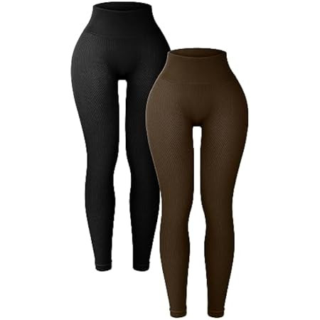 OQQ Women's 2 Piece Yoga Leggings Ribbed Seamless Workout High Waist Athletic Pants | Amazon (US)