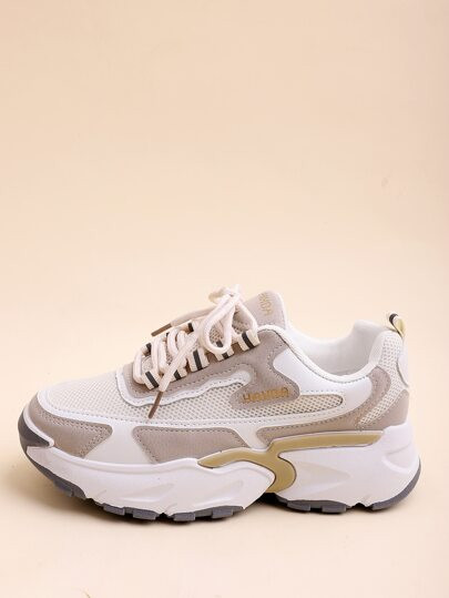 Color Block Lace-up Front Chunky Sneakers | SHEIN