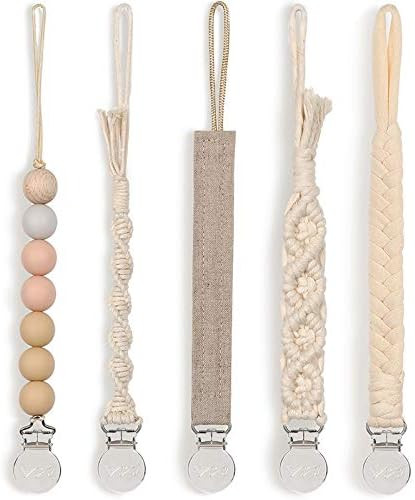 Modern Pacifier Clip for Boy and Girl 5 Pack Metal Braided Rope Common for Pacifier Shower Set | Amazon (US)