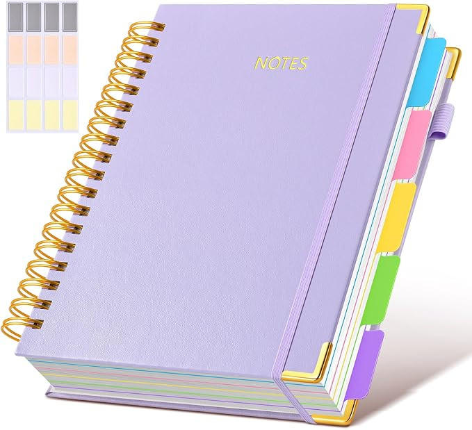 Hardcover Spiral Notebook journal with Removable Dividers Tabs, 300 Pages Leather 5 Subject Noteb... | Amazon (US)