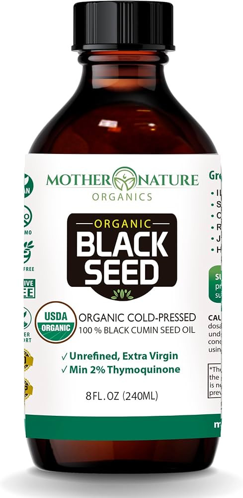 Mother Nature USDA Organic Black Seed Oil, High TQ 2%, Cold Pressed, Unrefined Nigella Sativa, Om... | Amazon (US)