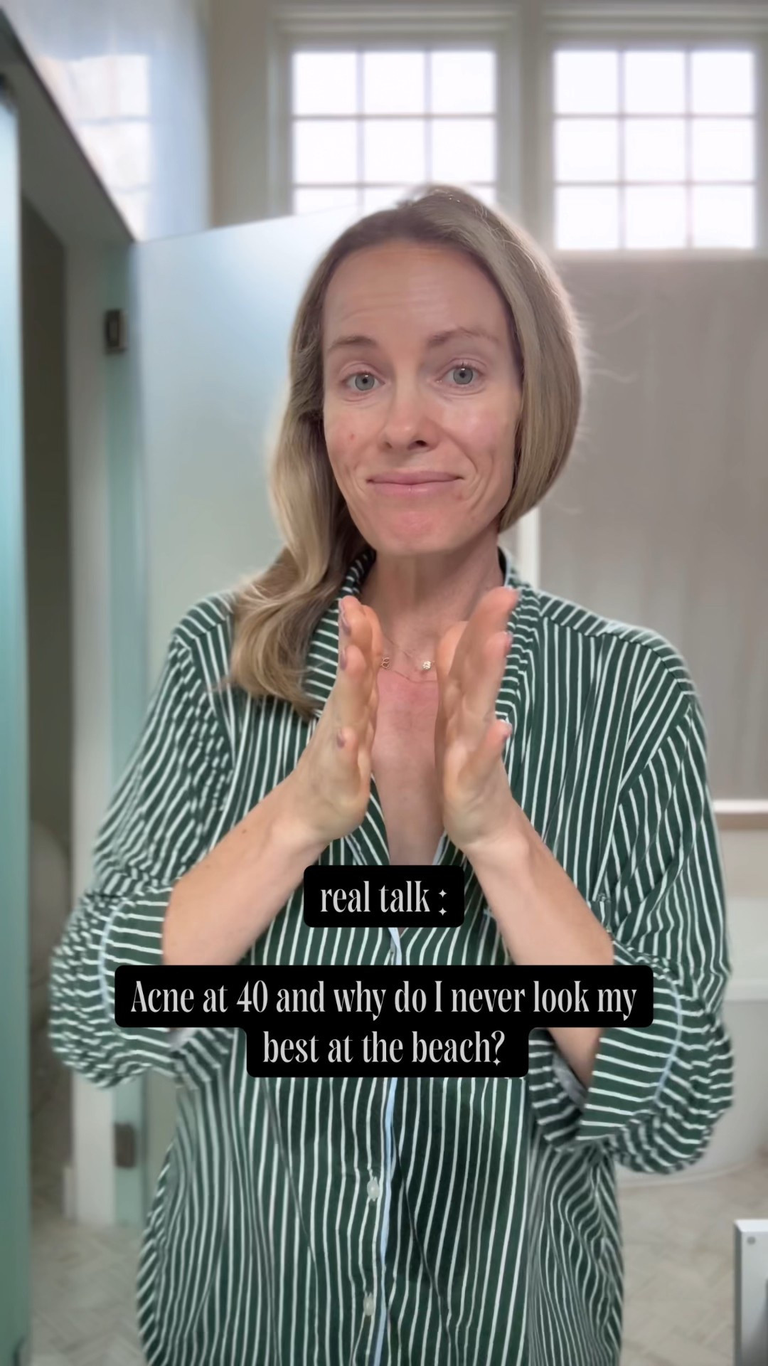 Very real talk // acne at 40, the beach always strips my confidence lol but I love it still. Anyone else feel like this when they travel?! Here are some products I am using to try and spruce it up a smidge. 🫠😍