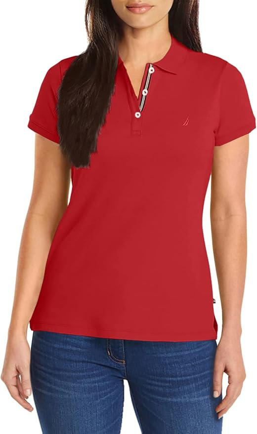 Nautica Women's 3-Button Short Sleeve Breathable 100% Cotton Polo Shirt | Amazon (US)