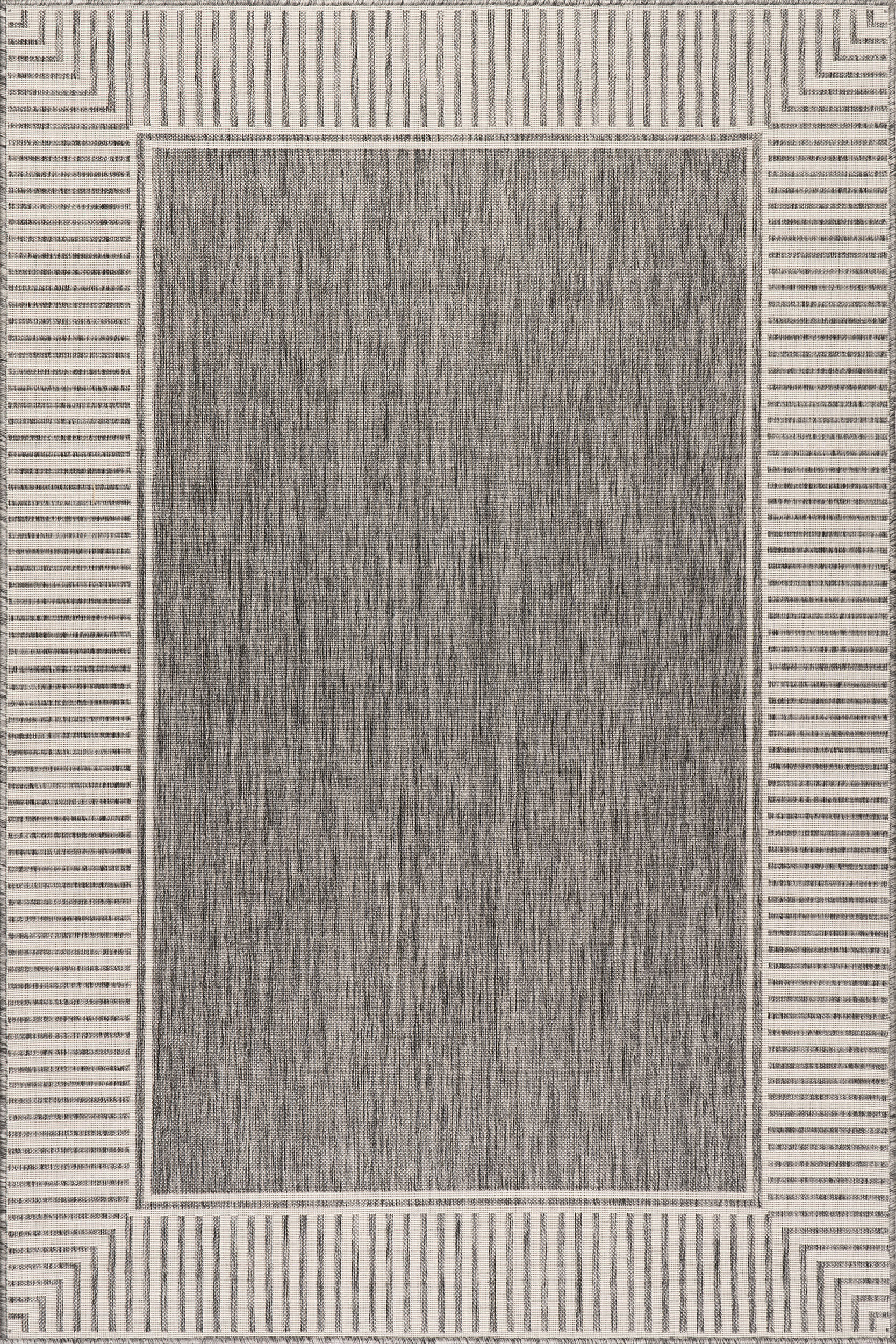 Grey Striped Border Indoor/Outdoor Flatweave 9' 6"" x 12' rug | Rugs USA