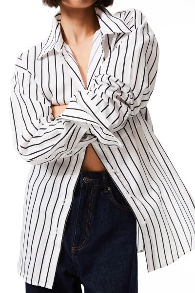 Satin Shirt - White/black striped - Ladies | H&M US | H&M (US + CA)
