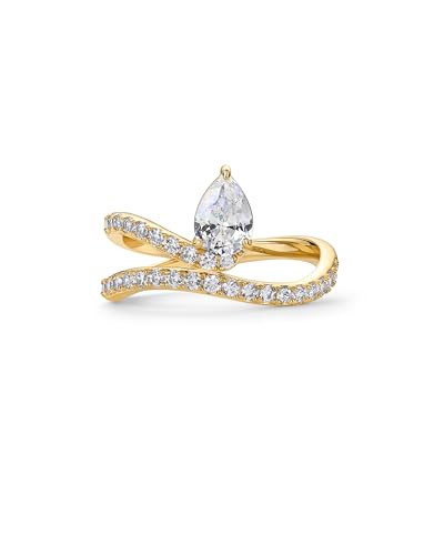 PAVOI 14K Yellow Gold Plated Pear Premium Cubic Zirconia Engagement Ring for Women | Trendy Wavy Band Promise Ring | Fake Wedding Ring - Size 7 | Amazon (US)