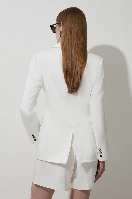 Petite Tailored Viscose Linen Single Breasted Blazer Jacket | Karen Millen | Karen Millen UK + IE + DE + NL