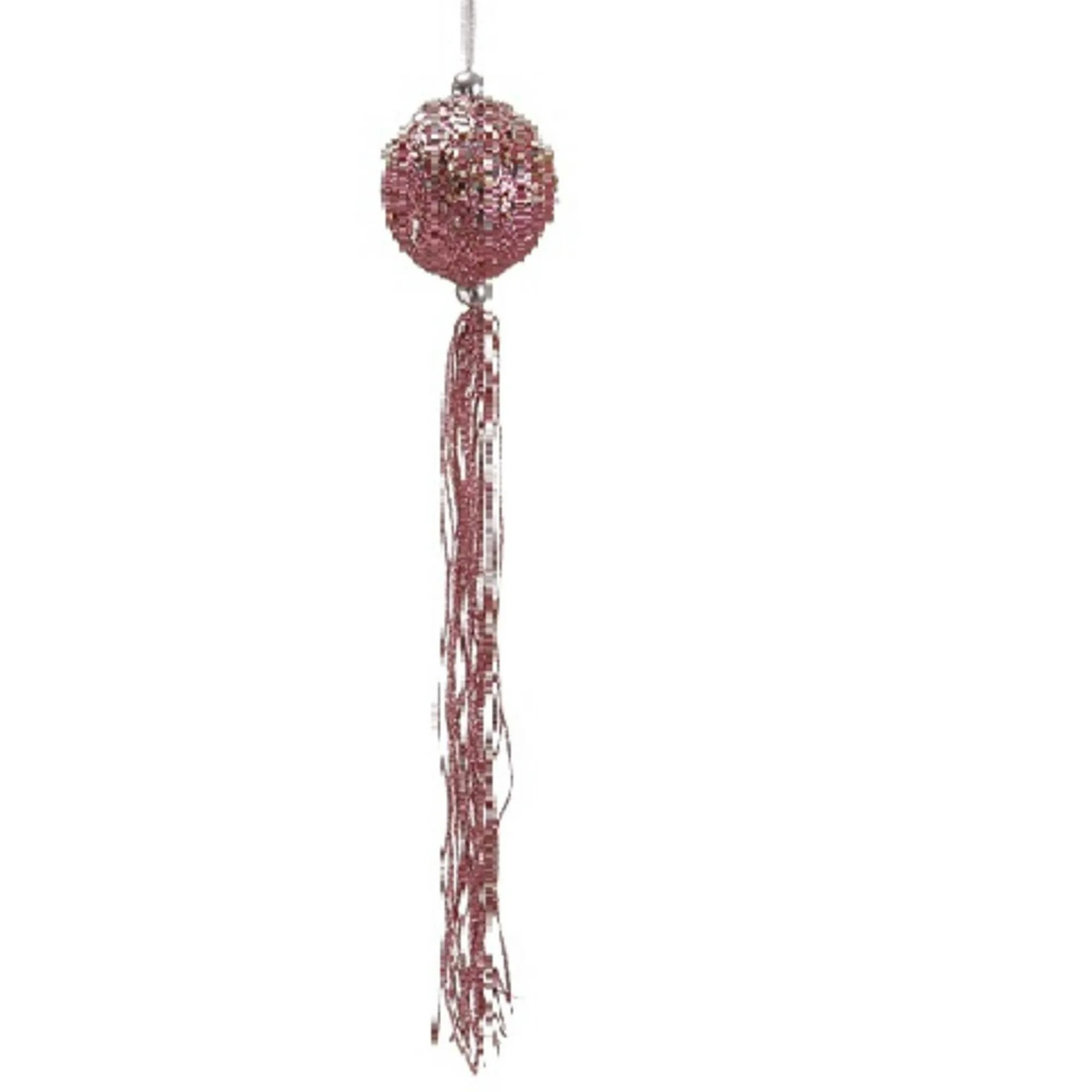 12" Pretty in Pink Glitter Christmas Ball Ornament with Tassels and Silver Beads | Walmart (US)