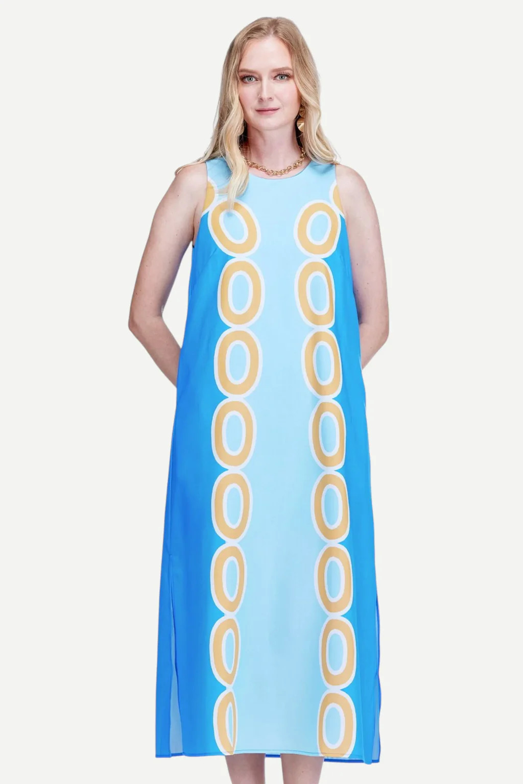 Jade Column Sleeveless Midi Dress, Blue Links | MONKEES OF THE VILLAGE