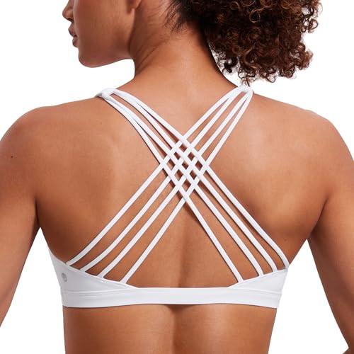 CRZ YOGA Naked Feeling Strappy Sports Bras for Women - Criss Cross Back Wireless Padded Cami Yoga Workout Top White X-Small | Amazon (US)