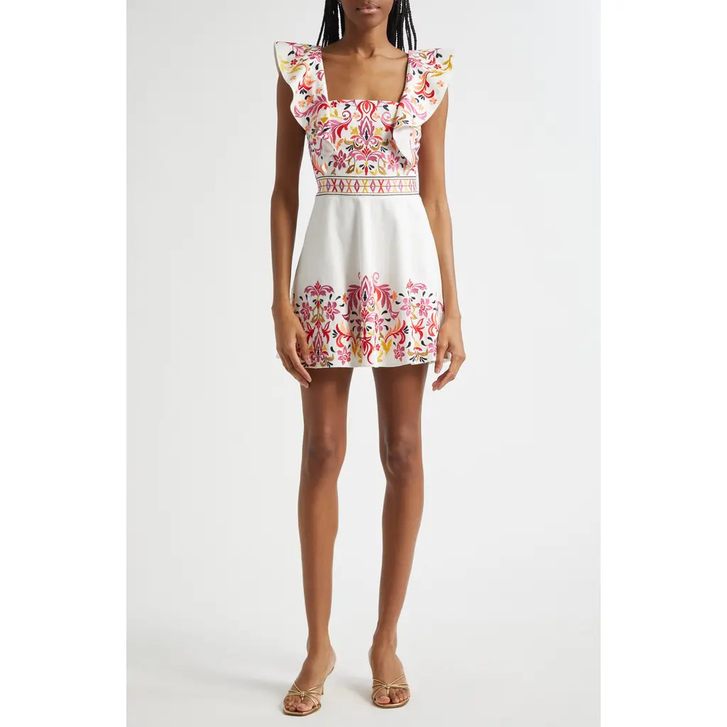 Ramy Brook Ana Placed Embroidery Stretch Cotton Minidress in White Playa at Nordstrom, Size 0 | Nordstrom