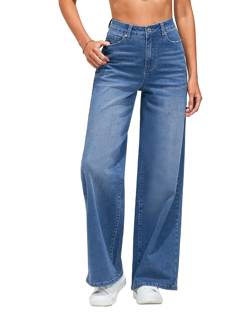 GRAPENT Wide Leg Jeans for Women Trendy High Waisted Stretchy Denim Pants 90s Baggy Jeans Trouser... | Amazon (US)
