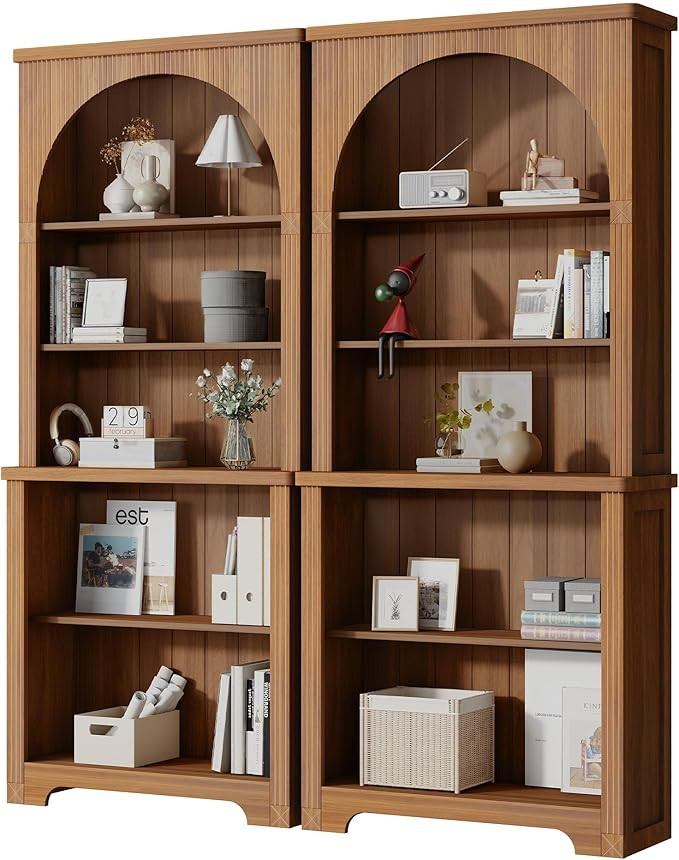 71'' Tall Arched Bookshelf, Mid Century Modern Curved Bookcase with 5-Tier Storage Shelves, Frees... | Amazon (US)