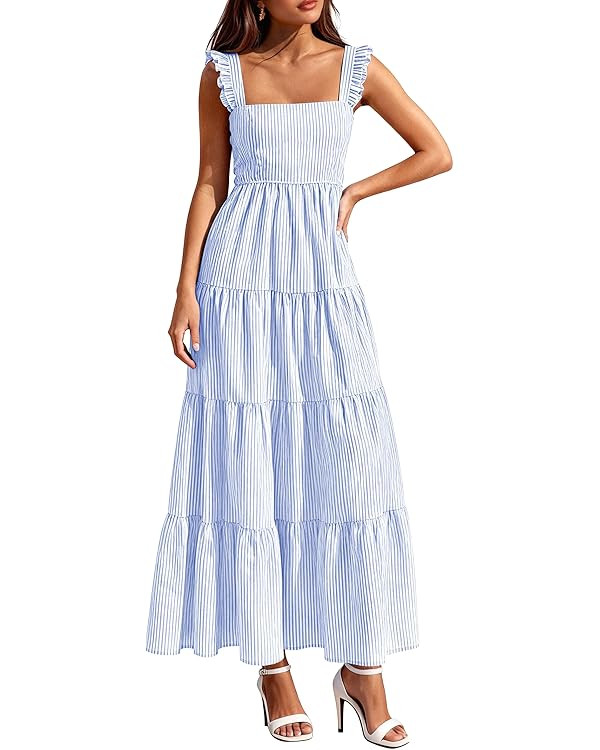 PRETTYGARDEN Womens 2026 Summer Casual Maxi Dresses Striped Square Neck Sleeveless Boho Flowy Sun... | Amazon (US)
