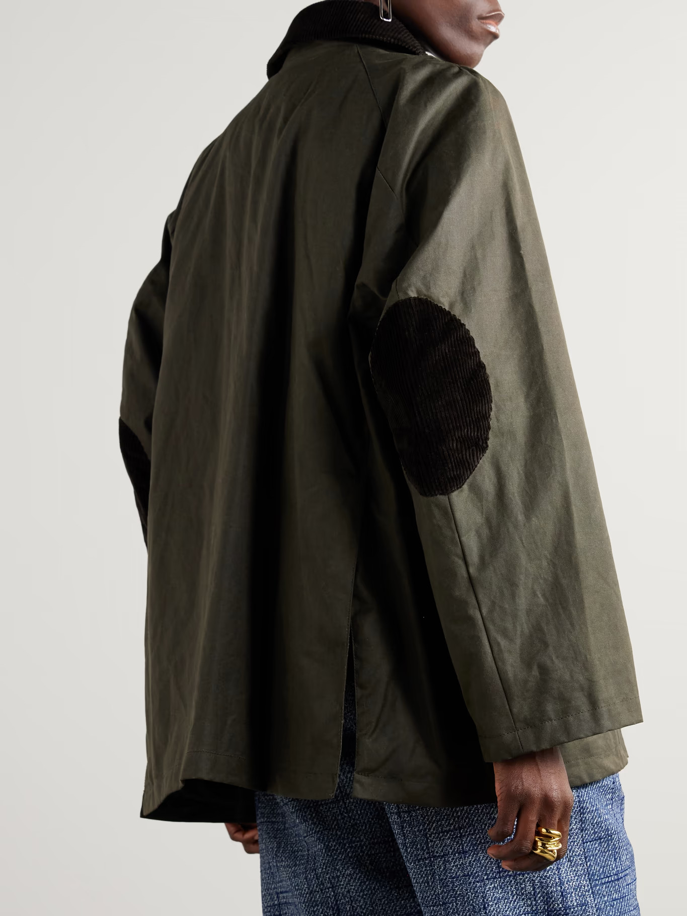 Oversized corduroy-trimmed waxed organic cotton jacket | NET-A-PORTER (US)