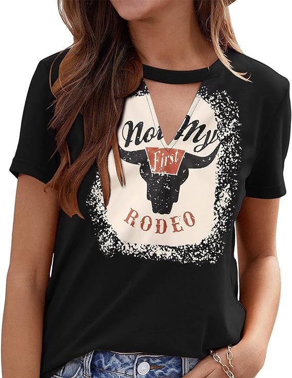 GLIGLITTR Not My First Rodeo V Neck T Shirt Women Western Cowboy Graphic Tee Country Retro Shirts... | Amazon (US)