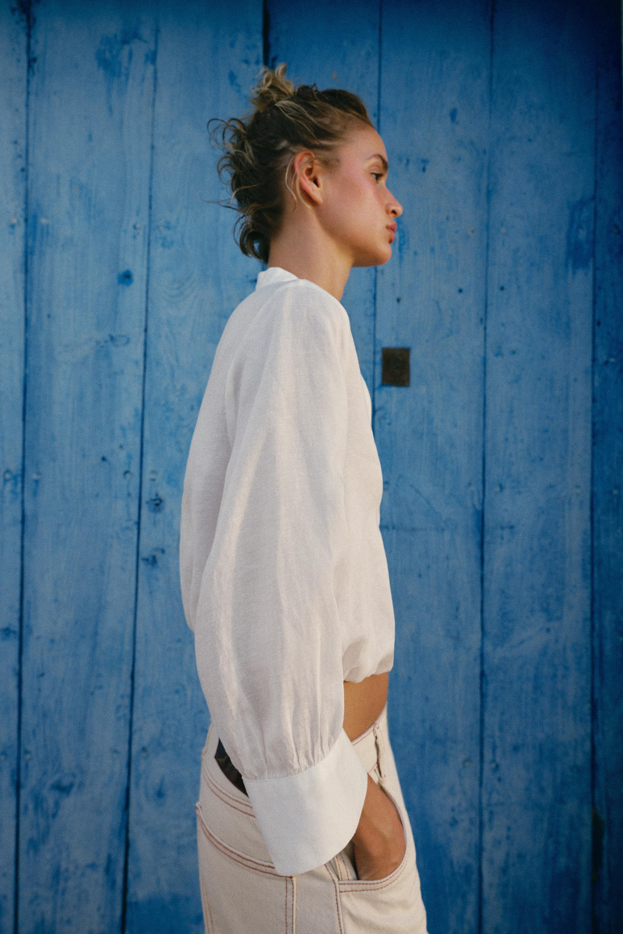 LINEN BLEND BALLOON SHIRT WITH FROG FASTENING | Zara UK