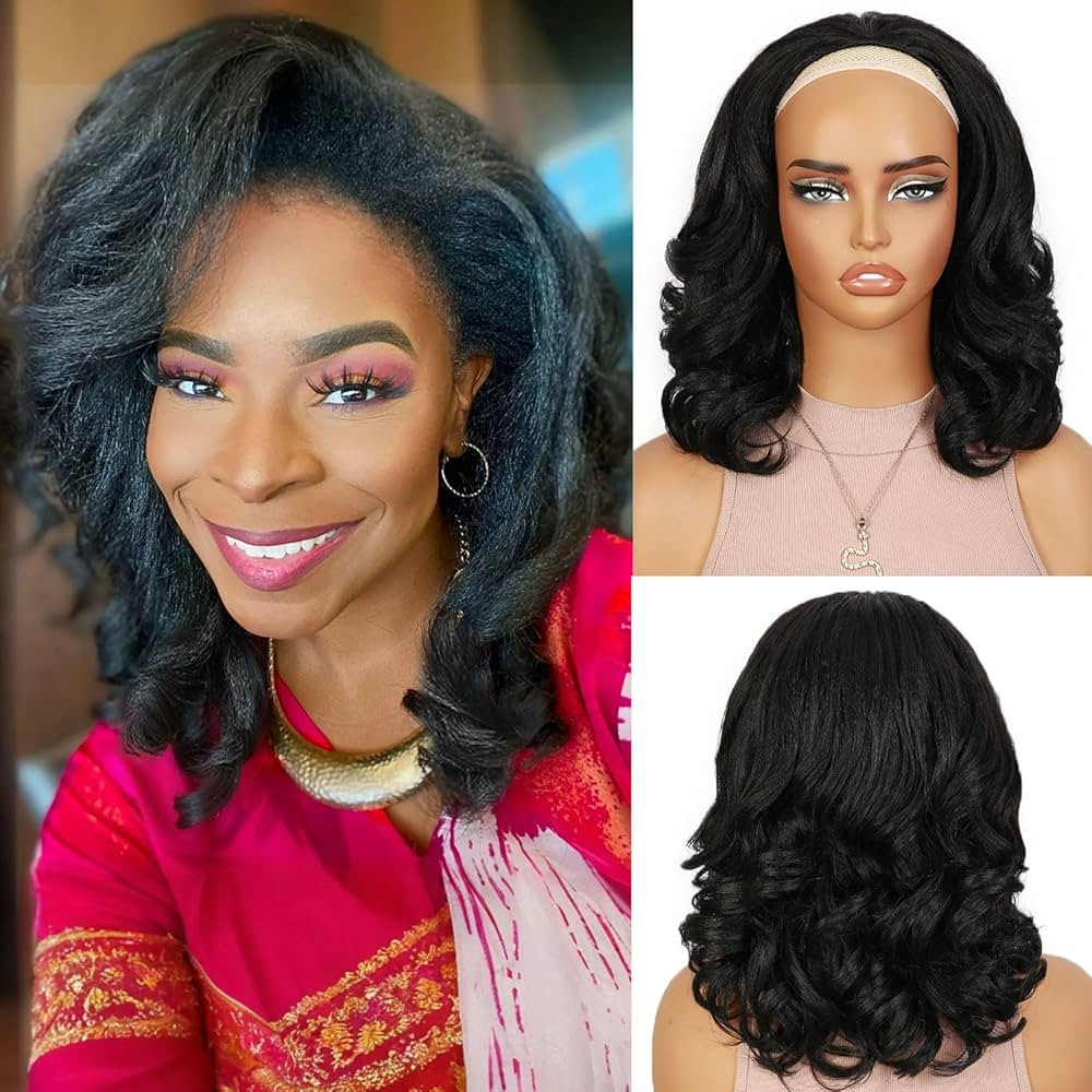 FANCEE Yaki Curly Half Wig Loose Curly Synthetic Kinky Straight Wig With Curly End for Black Wome... | Amazon (US)