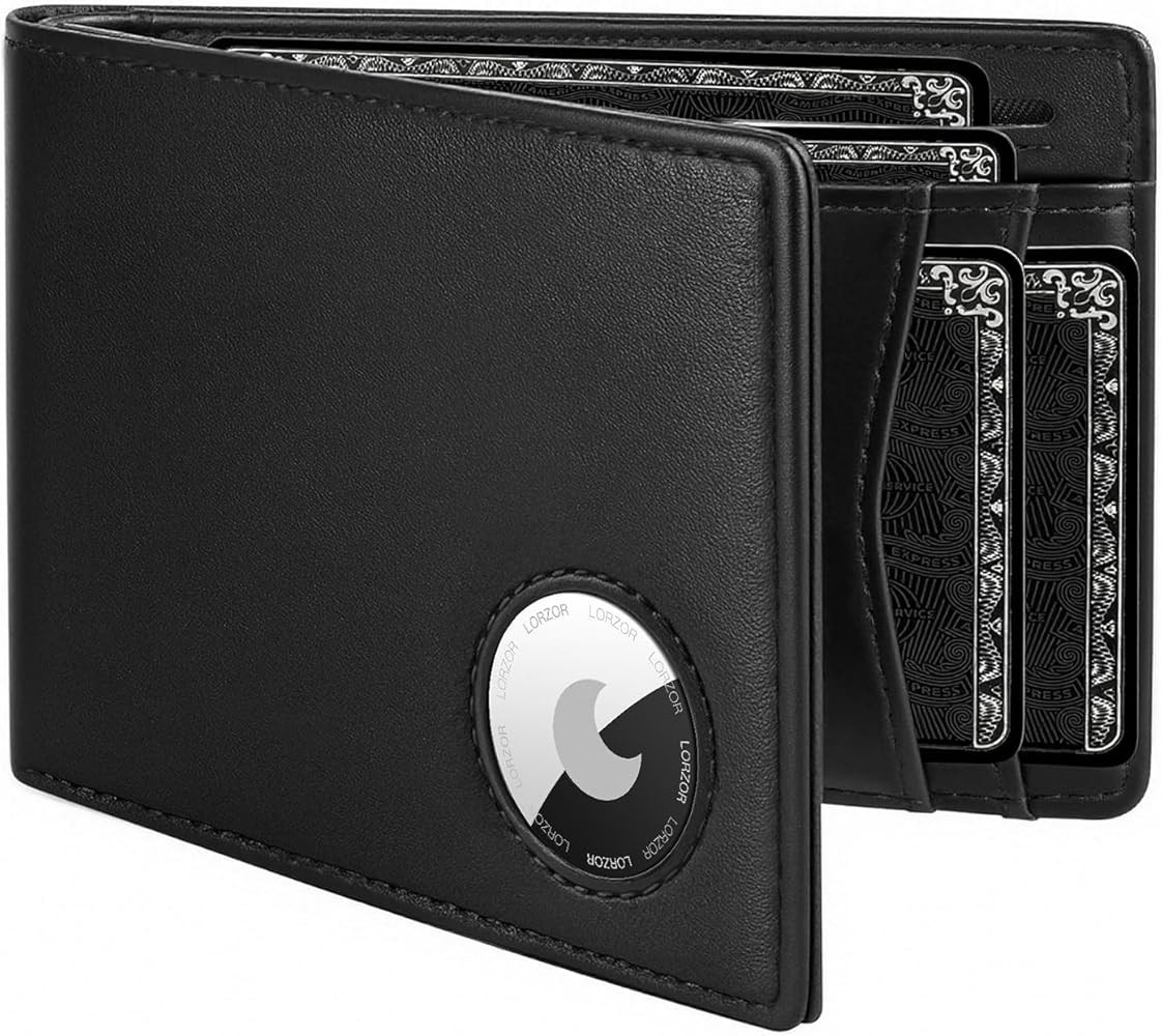 LORZOR Mens Wallet with AirTag Holder, Bifold Full Grain Leather AirTag Wallet with ID Window RFI... | Amazon (US)