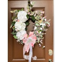 Large White Wreath, Summer & Pink Wreath For Front Door, All Seasons Wreath, Large Hydrangea | Etsy (US)