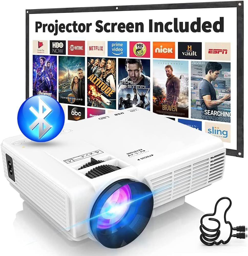 Projector with Two-way Bluetooth, Mini Projector with Projector Screen, Full HD 1080P Portable Vi... | Amazon (US)