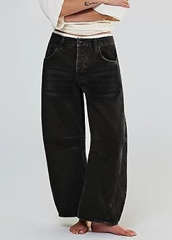 Allimy Womens Jeans Mid Rise Barrel Leg Vintage Jeans for Women Trendy 2024 Denim Pants Non Stret... | Amazon (US)
